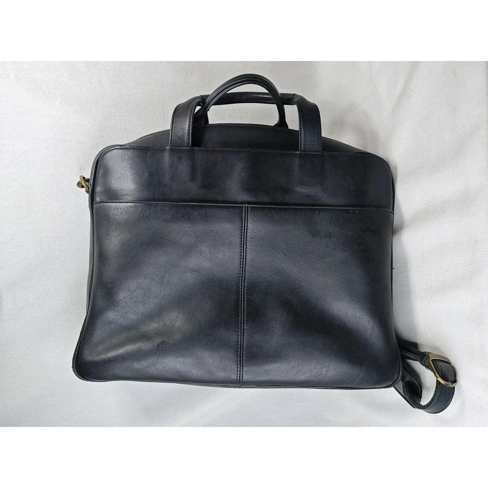 EDDIE BAUER Vintage black soft Leather Briefcase Messenger Bag Portfolio Satchel